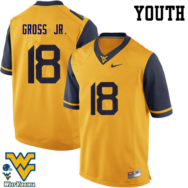 Youth #18 Marvin Gross Jr. West Virginia Mountaineers College Football Jerseys-Gold - Click Image to Close